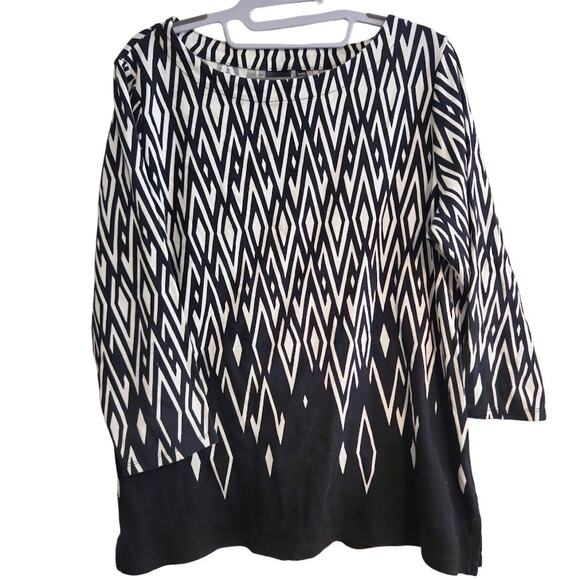 XL Black and white geometric pattern tunic Rafaella blouse - Picture 1 of 5
